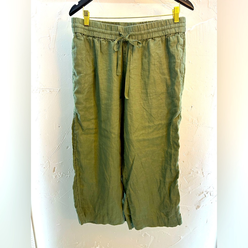 J Crew Women’s Green Linen Crop Pants size L